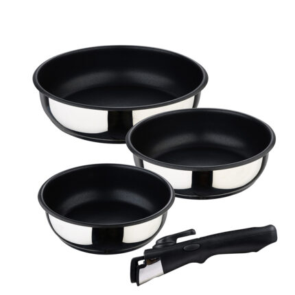 Kit 3 caçarolas (ø18x6cm/20x6cm/ø24x6,5cm) inox click & cook bergner