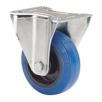 Roda fixa em borracha, com placa de rolo e eixo, cor azul, máx. carga 130 kg, ø 12,5 cm
