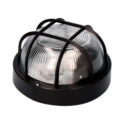 Luz de parede redonda preta 1xe27 40w ø18,5x10,4cm modelo tarragona. ip54