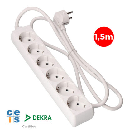 Cabo de extensão com 6 tomadas 2p+t, 16 a 250 v, cabo h05vv-f 3g, 1,5 m
