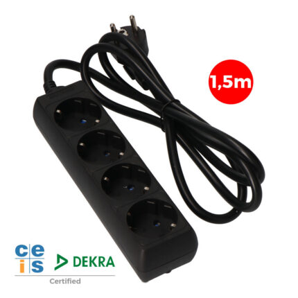 Cabo de extensão com 4 tomadas 2p+t, 16a 250v~ 1,5 m de cabo h05vv-f 3g 1,5mm², preto