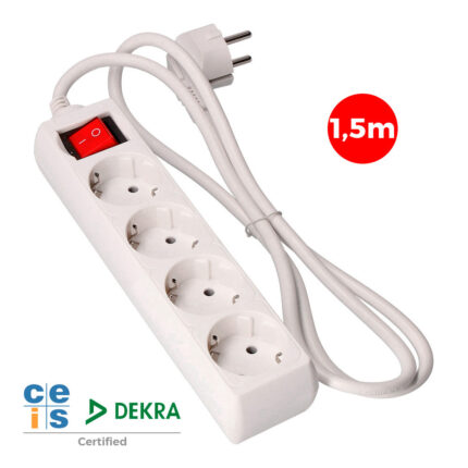 Extensão com 4 tomadas 2p+e, 16a 250v~ com interruptor luminoso, cabo 1,5 m h05vv-f 3g1,5mm² branco