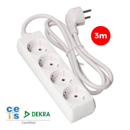 Extensão com 4 tomadas 2p+t, 16 a 250 v cabo h05vv-f 3g 3 m
