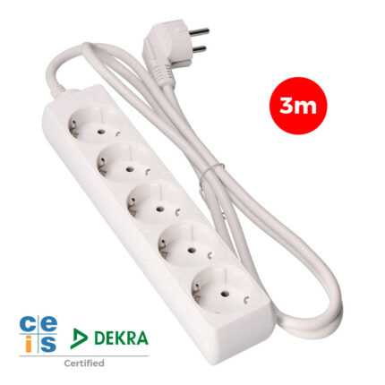 Extensão com 5 tomadas 2p+t, 16 a 250 v cabo h05vv-f 3g 3 m