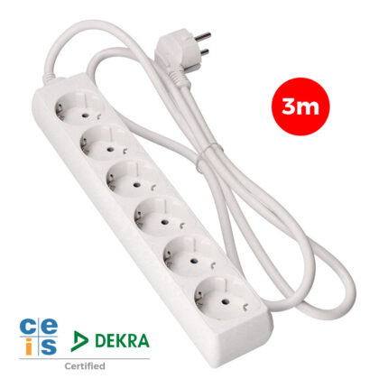 Extensão com 6 tomadas 2p+t, 16 a 250 v cabo h05vv-f 3g 3 m