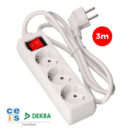 Extensão com 3 tomadas 2p+e, 16a 250v~ com interruptor luminoso, cabo 3 m h05vv-f 3g1,5mm² branco