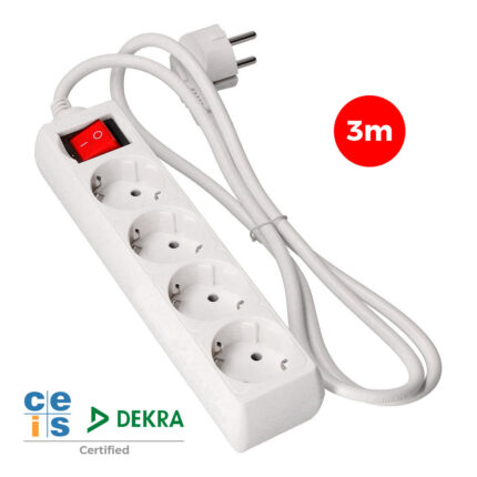 Extensão com 4 tomadas 2p+e, 16a 250v~ com interruptor luminoso, cabo 3 m h05vv-f 3g1,5mm² branco