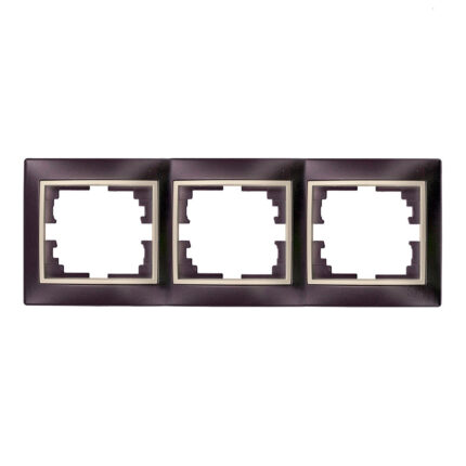 Espelho horizontal triplo, estrutura preto e aro pérola 225x81x10mm série europa solera erp73nu