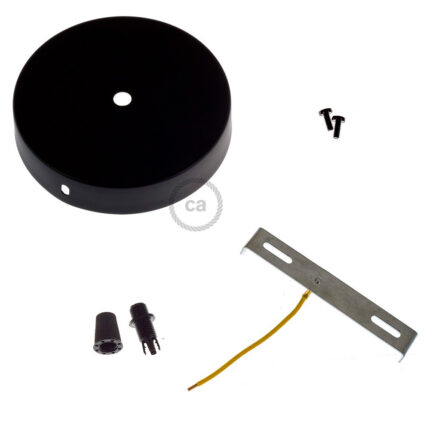 Suporte para lâmpada pendente de metal ø120 x 25 mm, orifício central 10 mm, com prensa cabos de plástico, preto fosco
