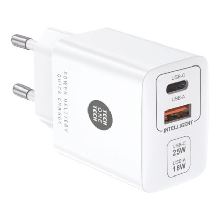 Carregador ultra-rápido usb-c + usb-a pd de 25 w, branco