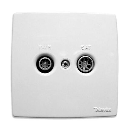 Embelhecedor branco de plastico para tomada dupla televes