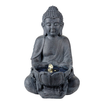 Fonte solar budda. luz quente. 29,5x28x45cm