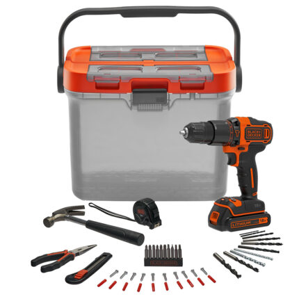Kit brico com berbequim percutor 18v e acessórios bcksb05-qw black+decker