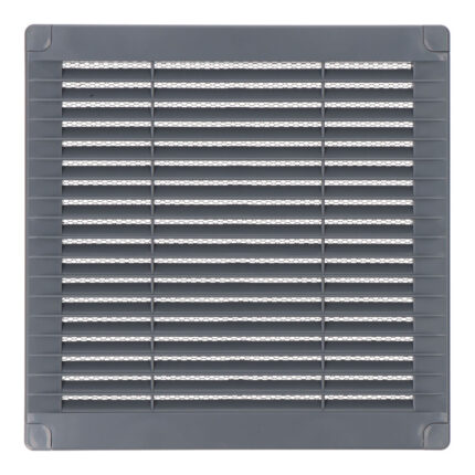 Grelha de ventilação quadrada com plugues e mosquito 200x200x7mm abs cinza