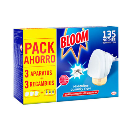 Pack econômico insect bloom 3 unid. aparelho + 3 sobresselente mosquitos comum e tigre