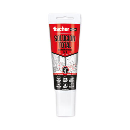 Ms total white solution 80ml 519030 fischer, adesivo selante, tem uma elasticidade de 700%, uma força de traçado de 100 kg/10cm², multimaterial para todos os tipos de superfícies, seco úmido, tanto ao ar livre quanto em ambientes internos, enquanto cola estanques.