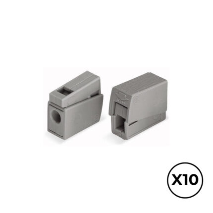 Conector clip rápido em linha 2 condutores, 1 rígido + 1 rígido, semi-rígido ou flexível; ø máximo 2,5 mm², cinza. contém 10 unidades