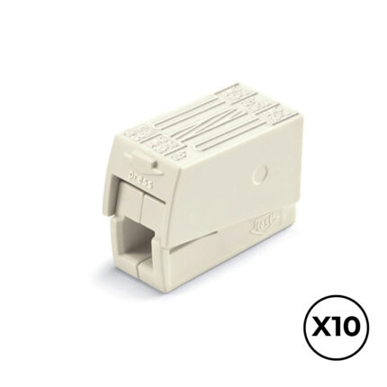 Conector clip rápido em linha 3 condutores, 2 rígidos + 1 rígido, semi-rígido ou flexível; ø máximo 2,5 mm², branco. contém 10 unidades