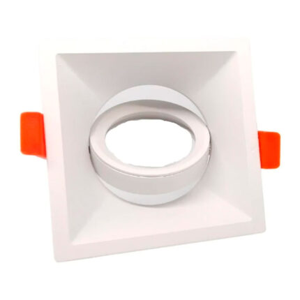 Aro halógeno basculante de embutir, profundo, quadrado, branco, 90 x 90 x 42 mm
