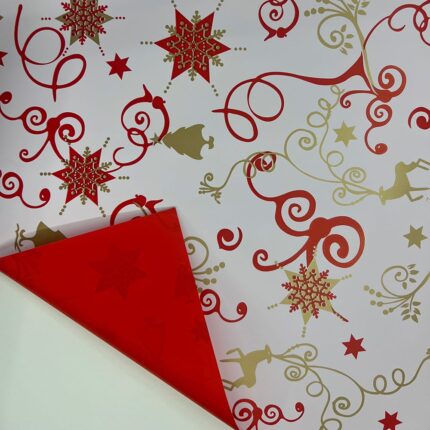 Papel de embrulho dupla face, motivos de natal, branco e vermelho, 70 cm x 40 m