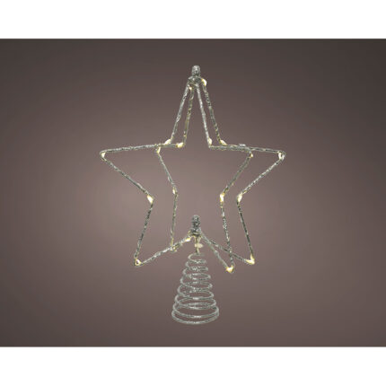 Enfeite de árvore de natal em forma de estrela 3d, prateado, 20 leds, 20 x 5,5 x 25,5 cm