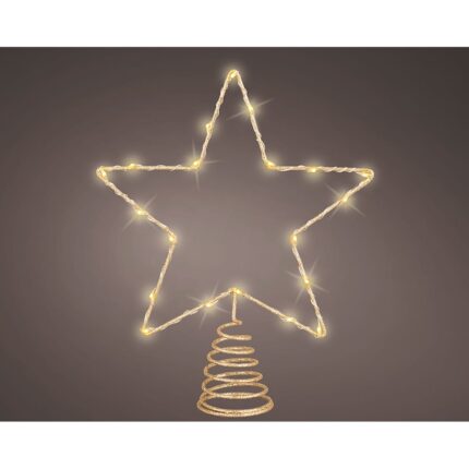 Enfeite estrela para árvore de natal dourado, 20 leds, 23 x 6 x 25,5 cm
