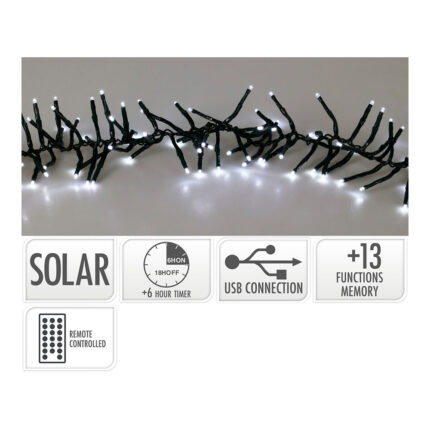 Grinalda solar recarregável 768 leds intermitentes branco frio, 13 funções, cabo verde, exterior, 5,6m
