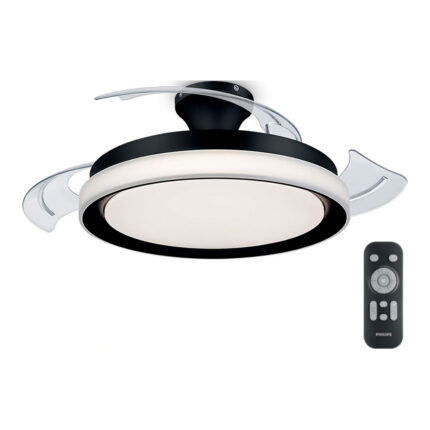 Ventoinha de teto led modelo bliss. cor preto. potência: 28 + 35 w pás: ø106 cm com comando