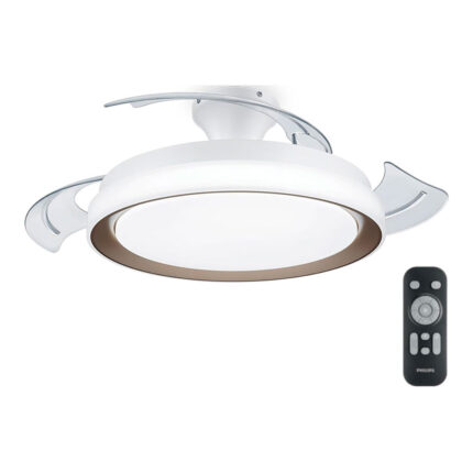 Ventoinha de teto de led modelo bliss. cor dourado. potência: 28 + 35 w pás: ø106 cm com comando