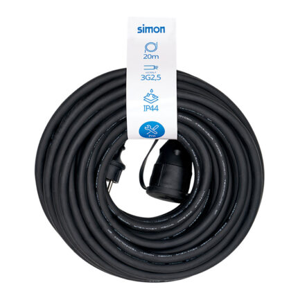 Prolongador profissional 20 m ip44 h07rn-f 3 g 2,5 mm², 1 tomada com tampa, 16 a 250 v~, preta
